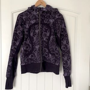 Lululemon 10 Purple Floral Fleece Scuba zip hoodie